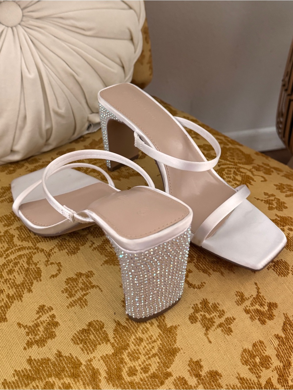 The Drop Satin Crystal-Embellished Strappy High Heel Mules - Ivory